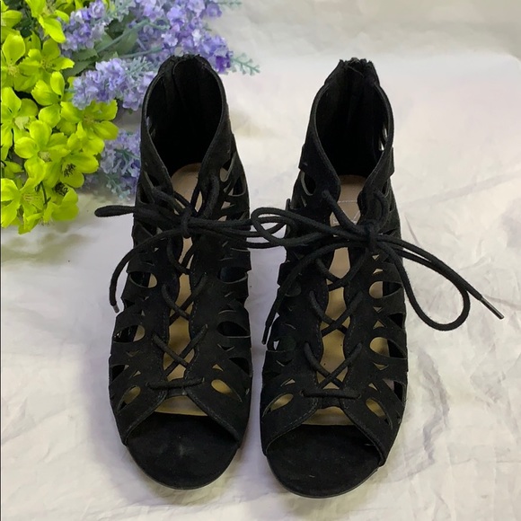 Material Girl Black Caged Wedges - Picture 2 of 7